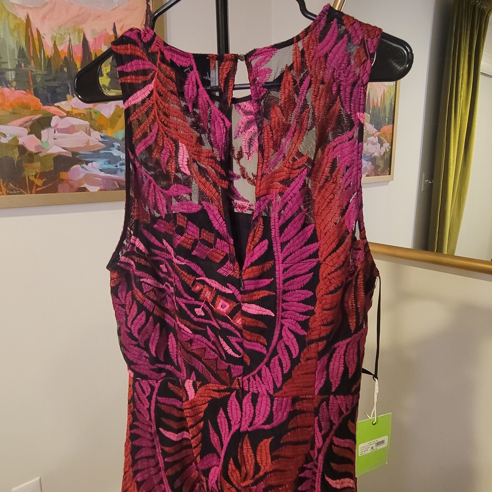 NWT SAM EDELMAN Laurel Leaf Embroidered Midi Dress Dark Pink Size 14 - Picture 11 of 14